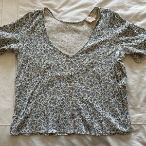 Sezane Célia T-shirt Fleurs Bleues - Size M